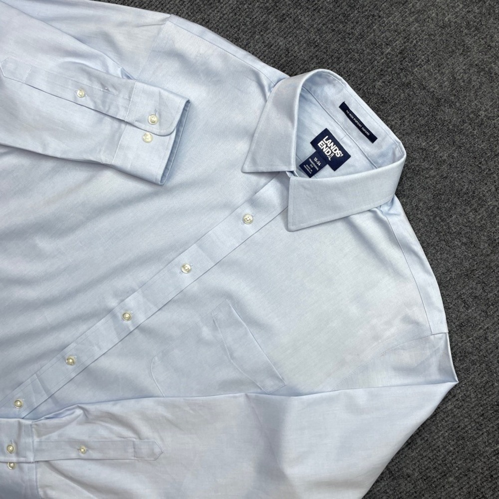 Lands' End Mens No Iron Pinpoint Oxford Shirt Light Blue 15-34 Traditional Fit
